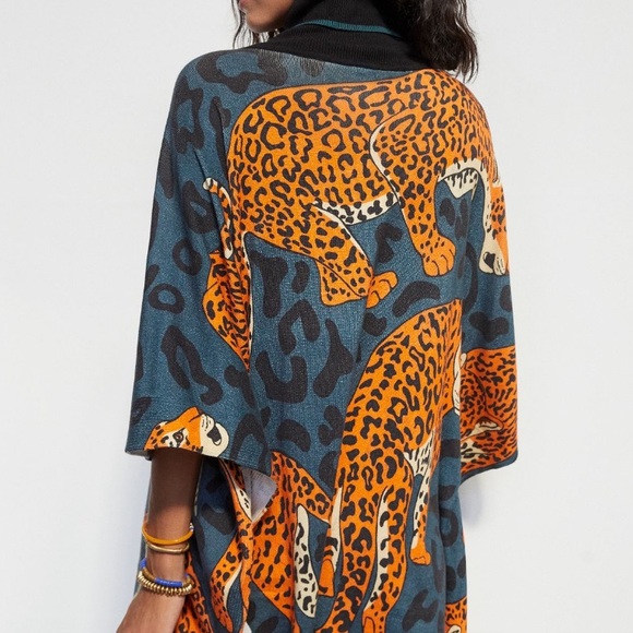 Anthropologie Conditions Apply Leopard Turtleneck Poncho Sweater - Picture 4 of 7
